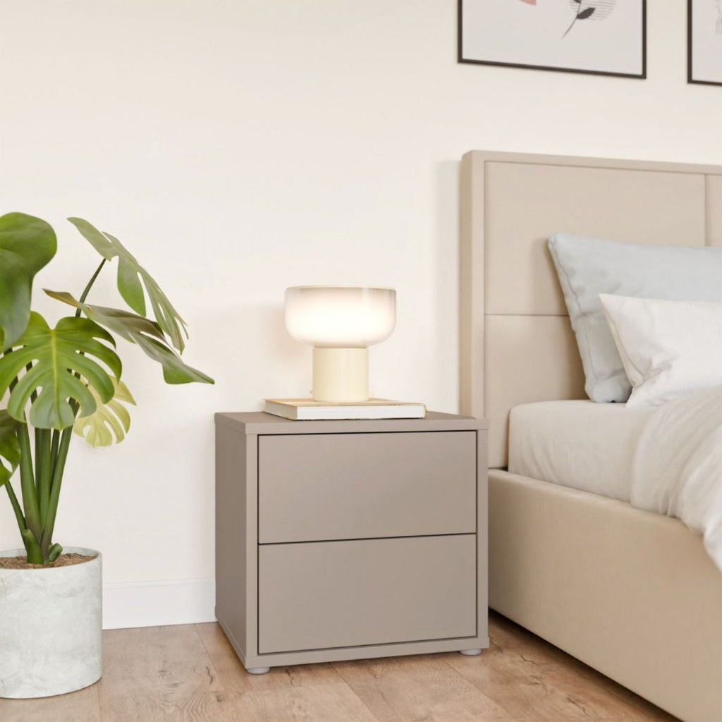 Alice Springs Low Bedside Cabinet with 2 Drawers PushtoOpen in Taupe