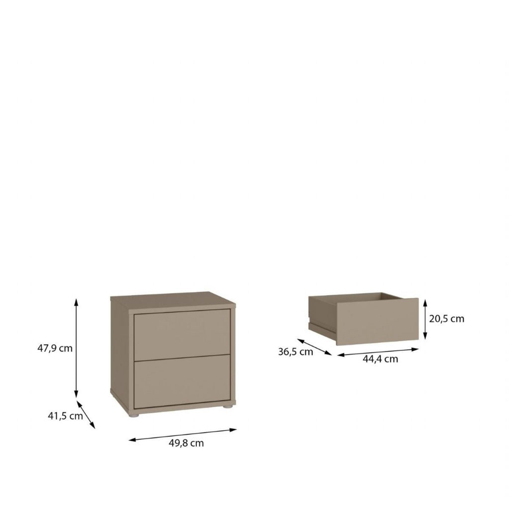 Alice Springs Low Bedside Cabinet with 2 Drawers PushtoOpen in Taupe