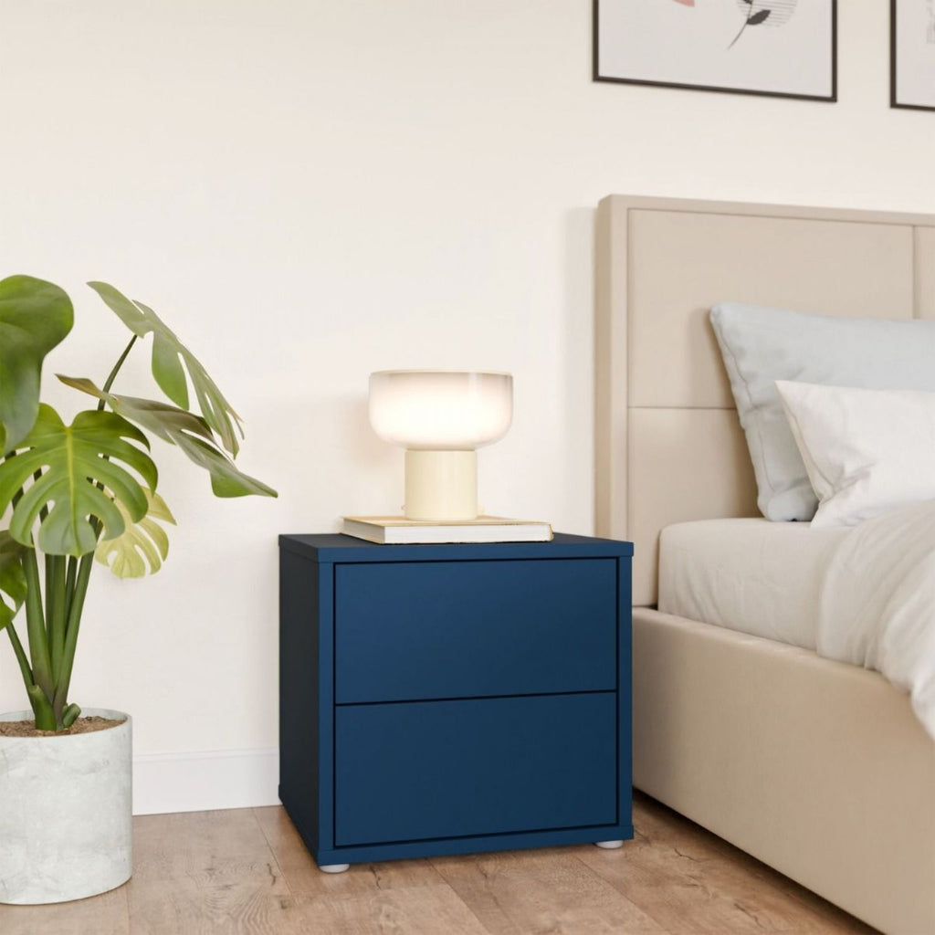 Alice Springs Low Bedside Cabinet with 2 Drawers PushtoOpen in Night Blue