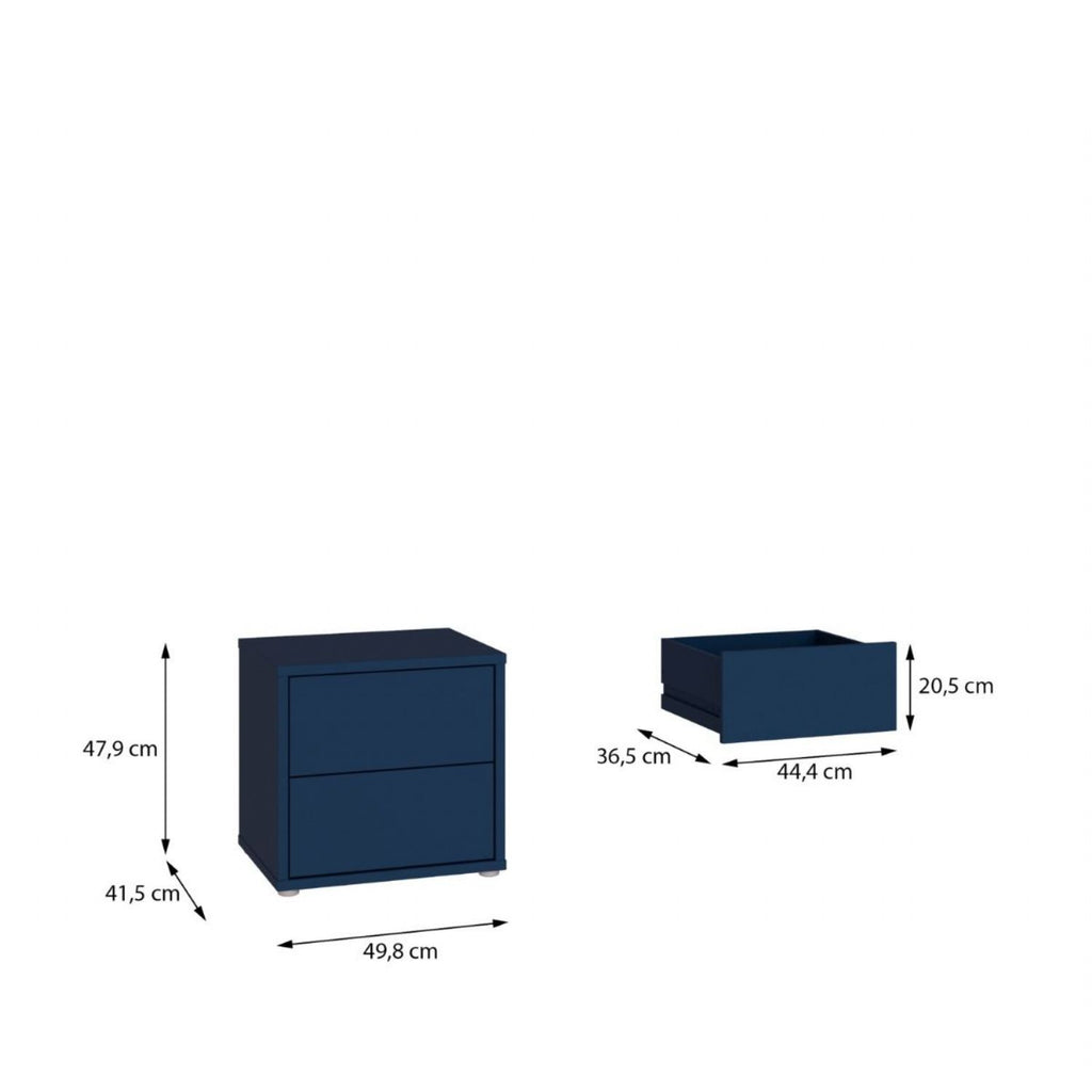 Alice Springs Low Bedside Cabinet with 2 Drawers PushtoOpen in Night Blue