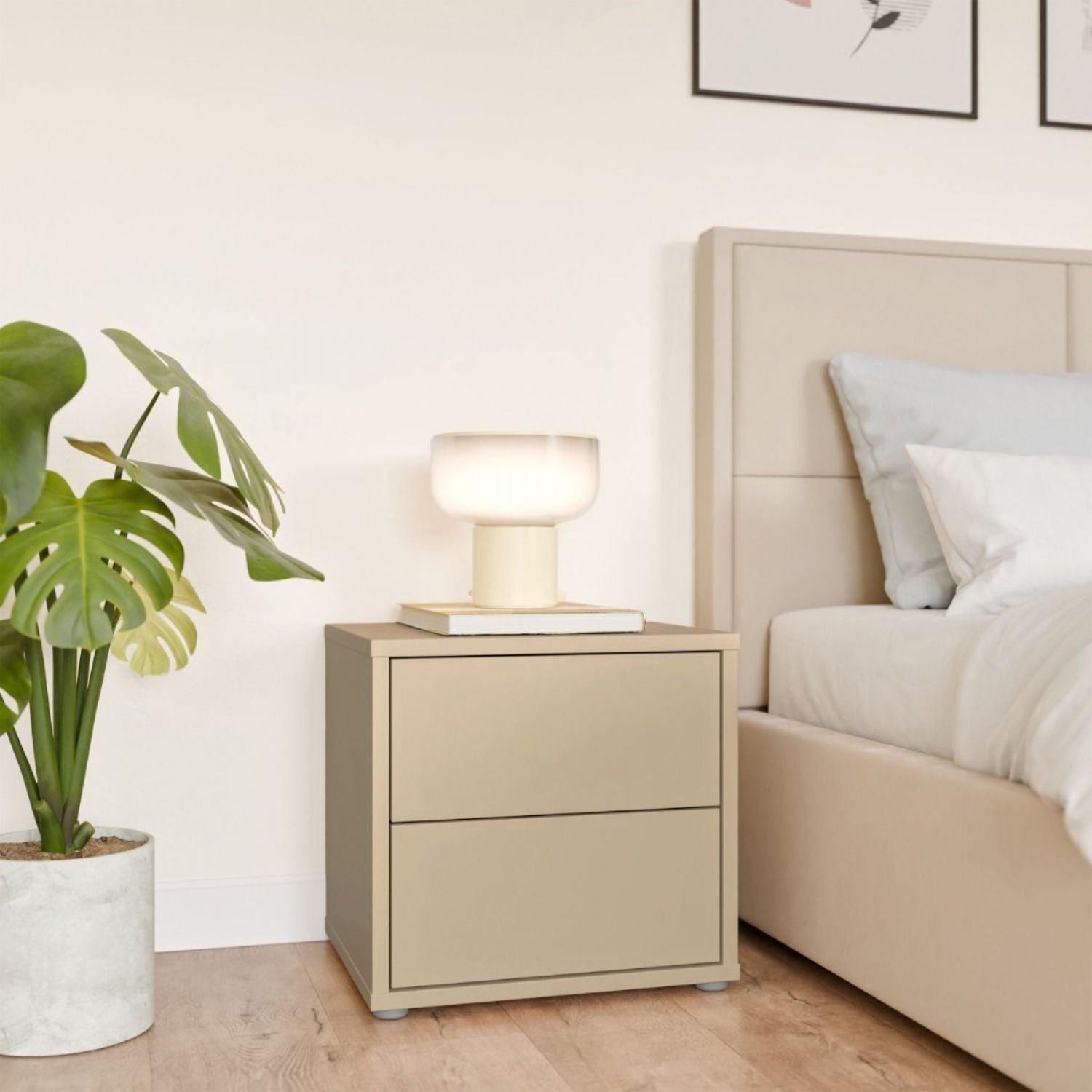 Alice Springs Low Bedside Cabinet with 2 Drawers PushtoOpen in Butter Yellow