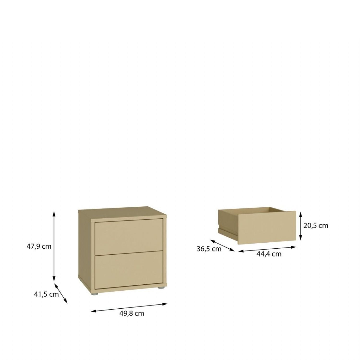 Alice Springs Low Bedside Cabinet with 2 Drawers PushtoOpen in Butter Yellow