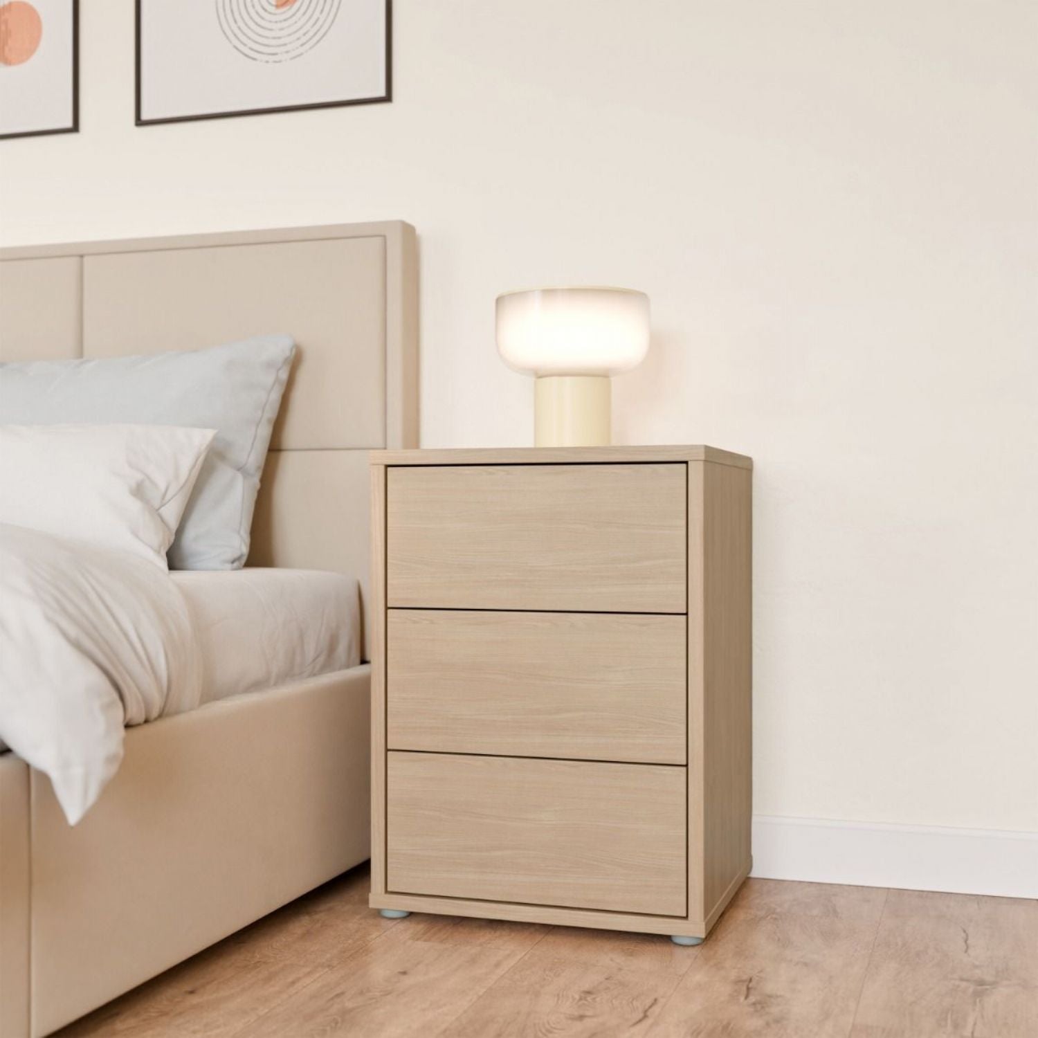 Alice Springs Bedside Cabinet with 3 Drawers PushtoOpen in Elegancia Oak