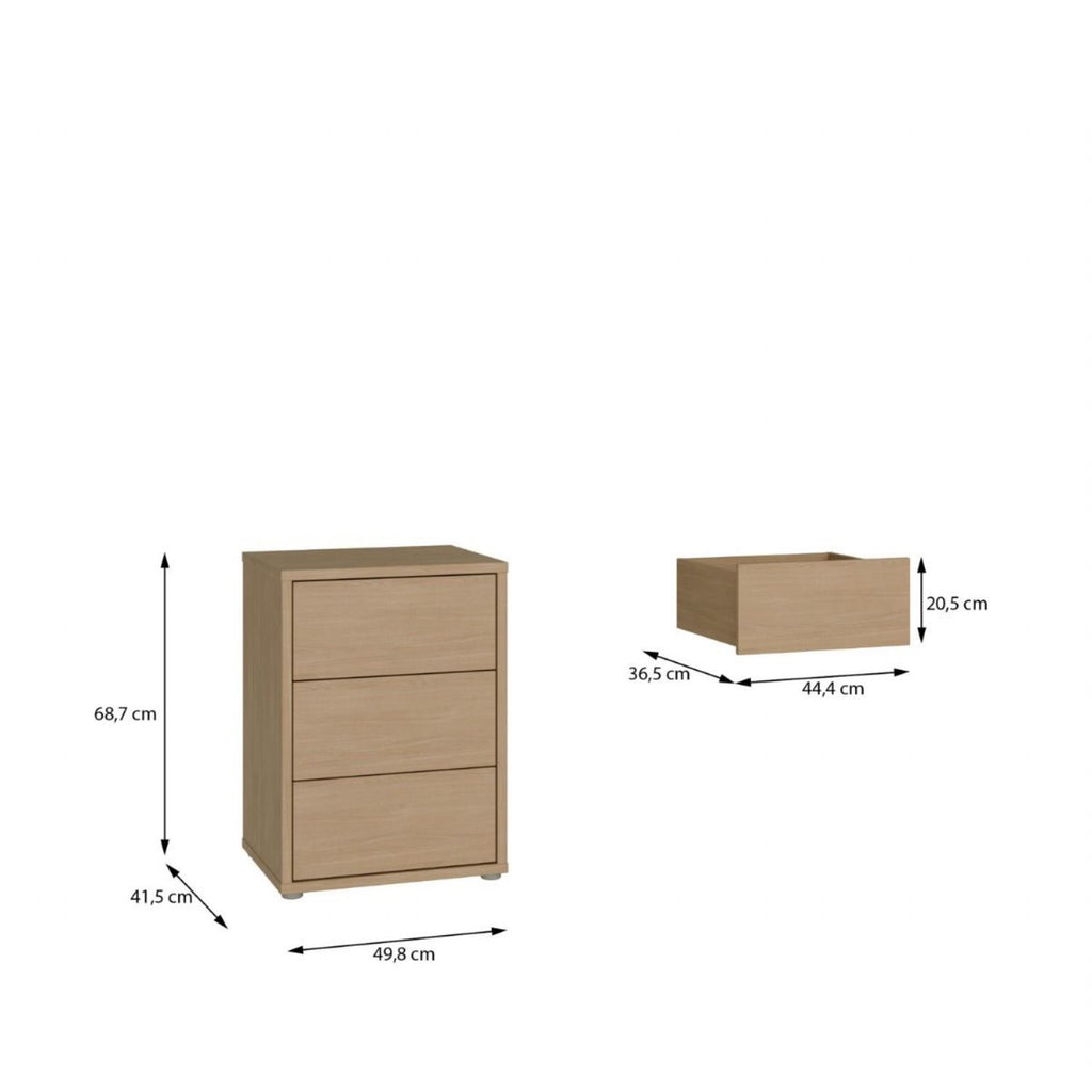 Alice Springs Bedside Cabinet with 3 Drawers PushtoOpen in Elegancia Oak