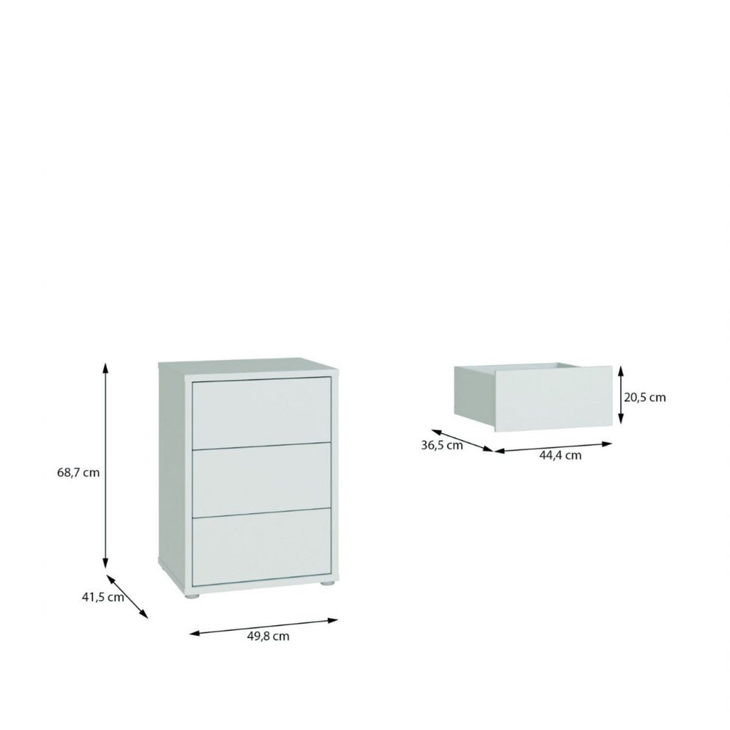 Alice Springs Bedside Cabinet with 3 Drawers PushtoOpen in Light Grey