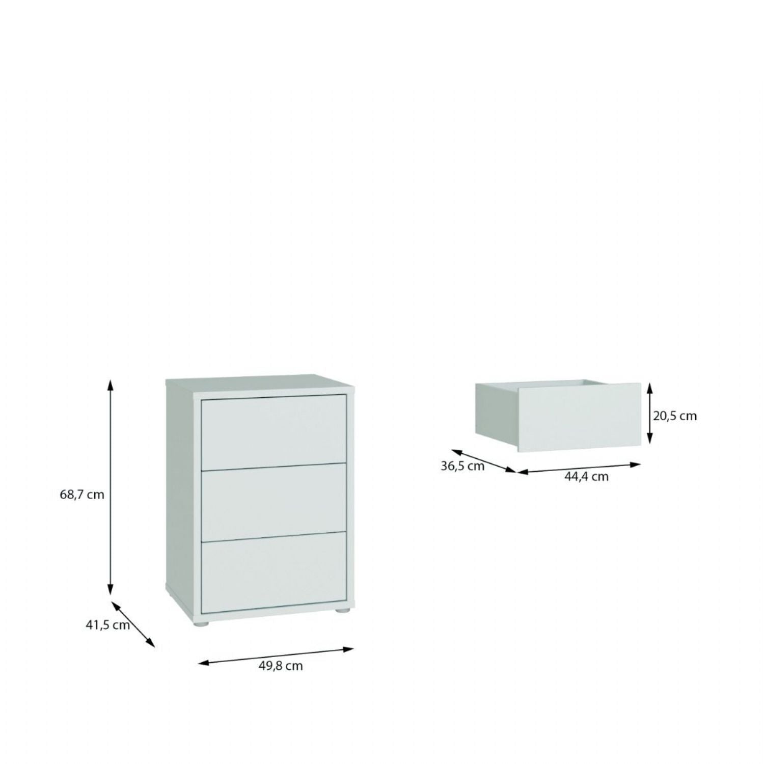 Alice Springs Bedside Cabinet with 3 Drawers PushtoOpen in Light Grey