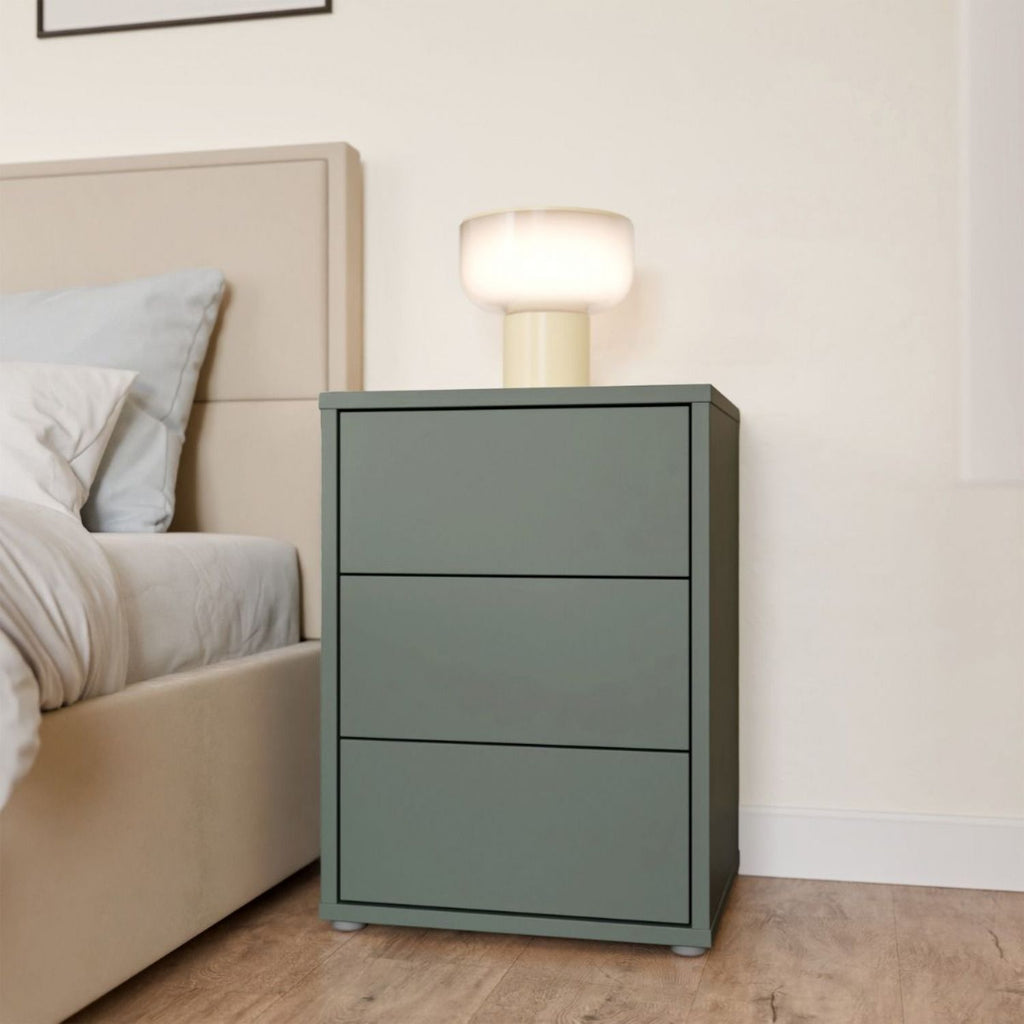 Alice Springs Bedside Cabinet with 3 Drawers PushtoOpen in Sage Green