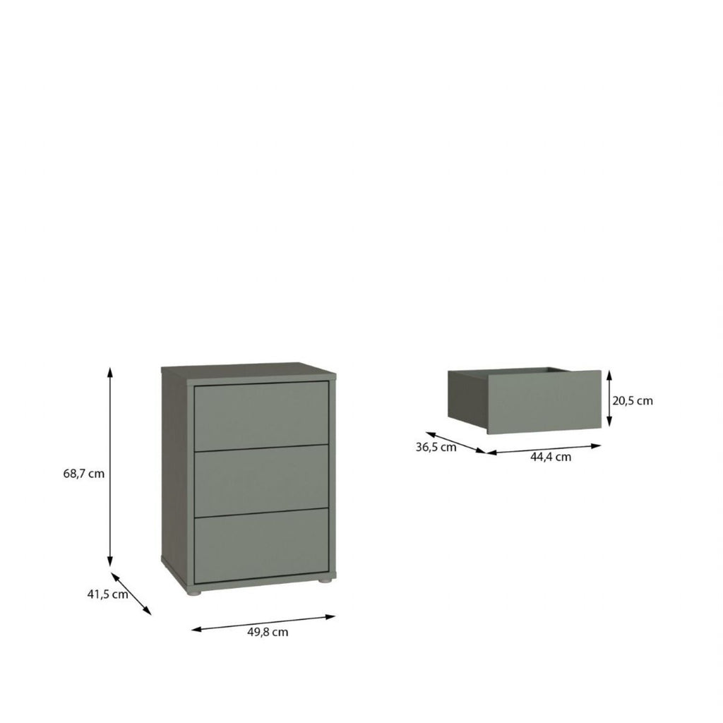 Alice Springs Bedside Cabinet with 3 Drawers PushtoOpen in Sage Green