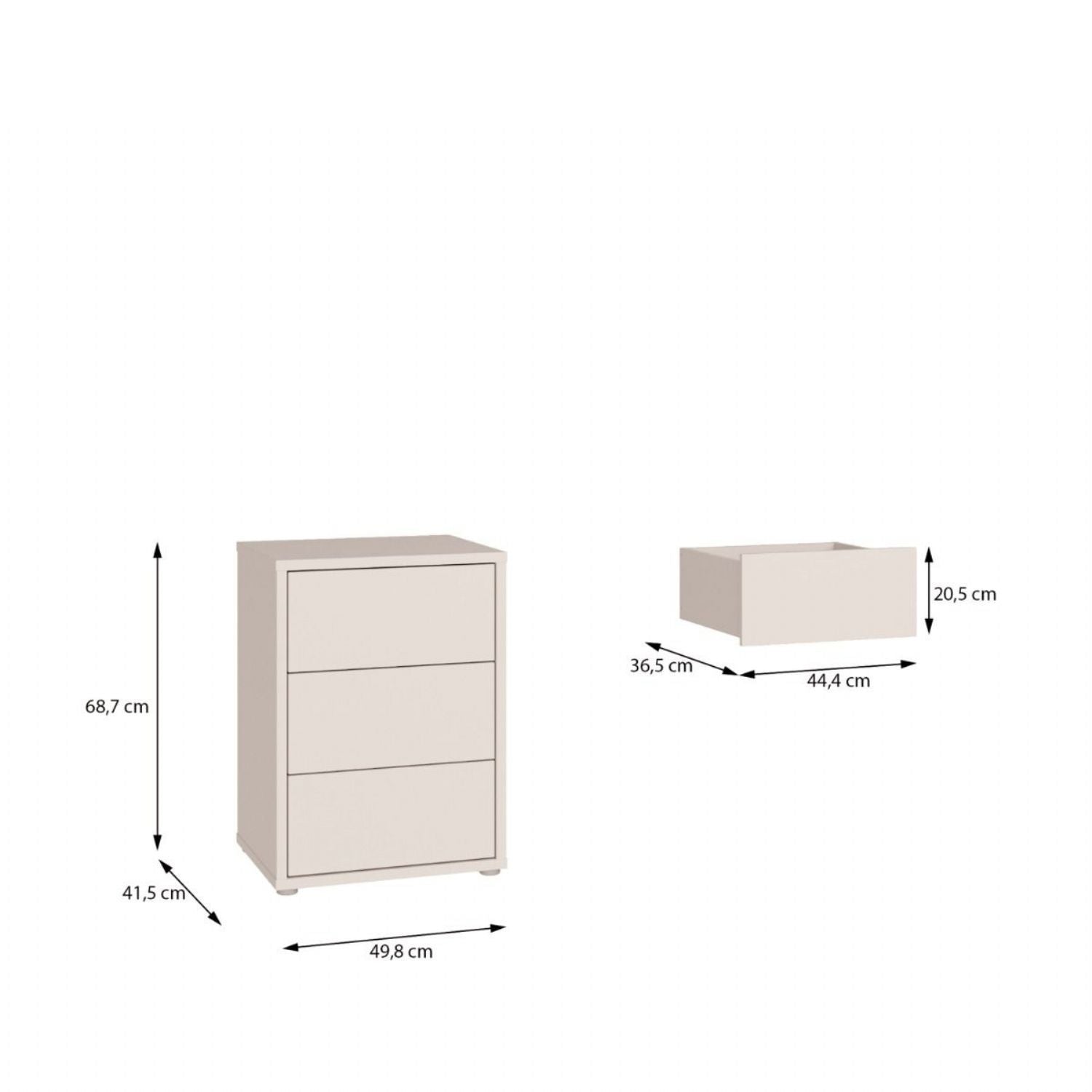 Alice Springs Bedside Cabinet with 3 Drawers PushtoOpen in Sand