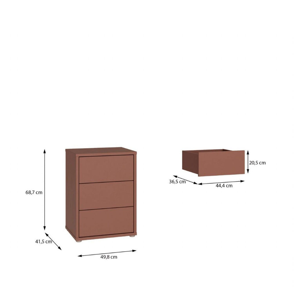 Alice Springs Bedside Cabinet with 3 Drawers PushtoOpen in Terracotta
