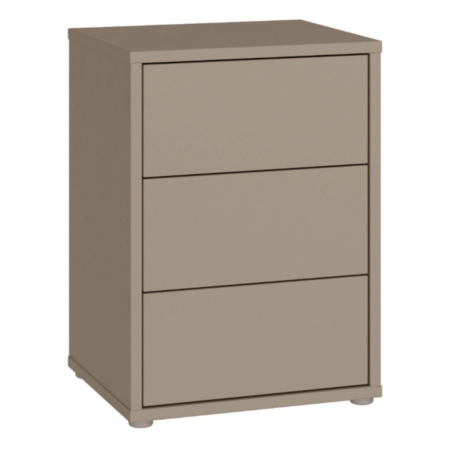 Alice Springs Bedside Cabinet with 3 Drawers PushtoOpen in Taupe
