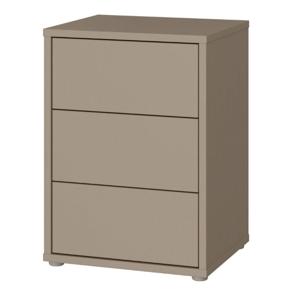 Alice Springs Bedside Cabinet with 3 Drawers PushtoOpen in Taupe