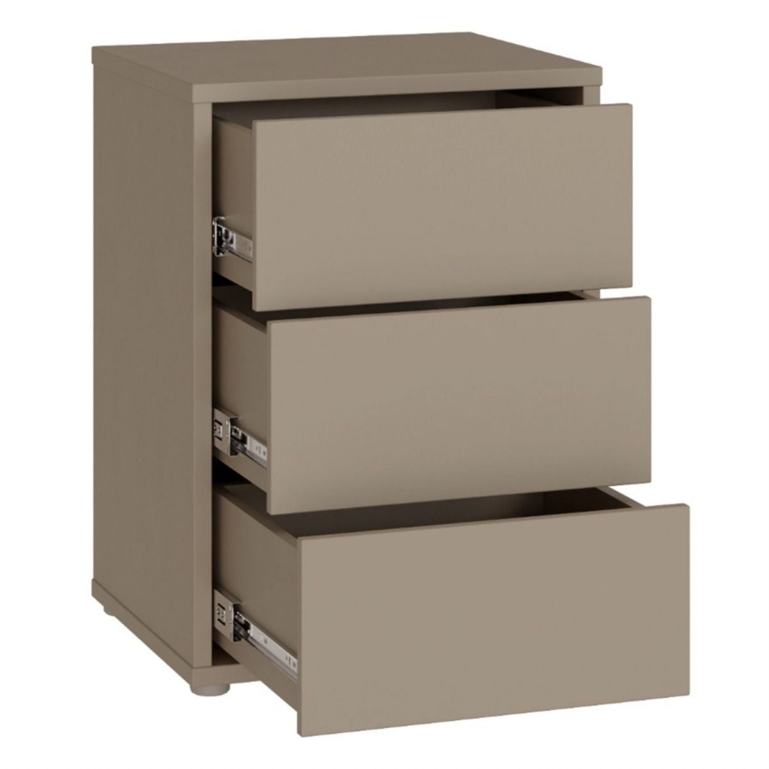 Alice Springs Bedside Cabinet with 3 Drawers PushtoOpen in Taupe