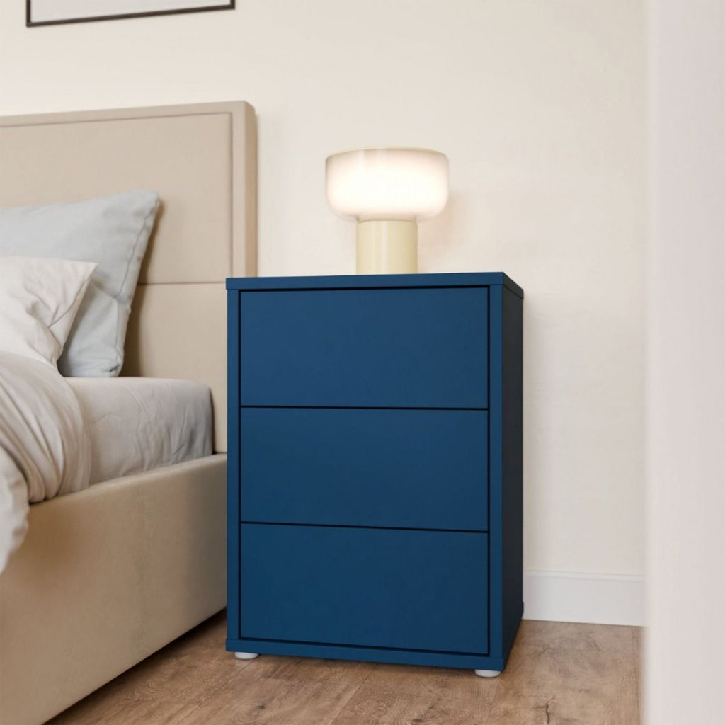 Alice Springs Bedside Cabinet with 3 Drawers PushtoOpen in Night Blue