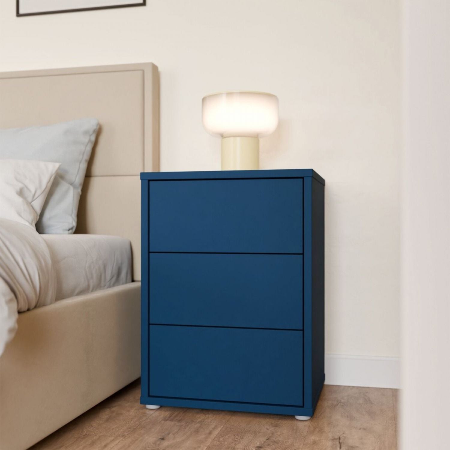 Alice Springs Bedside Cabinet with 3 Drawers PushtoOpen in Night Blue