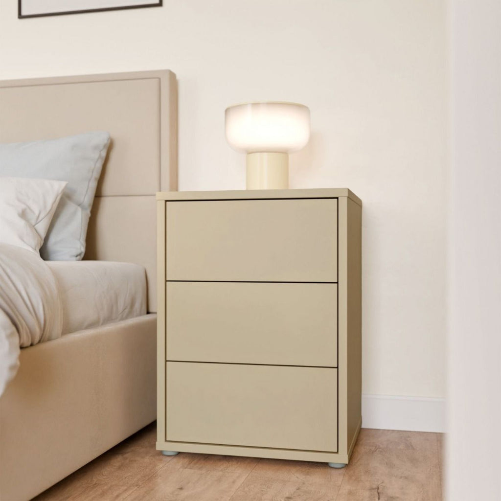Alice Springs Bedside Cabinet with 3 Drawers PushtoOpen in Butter Yellow