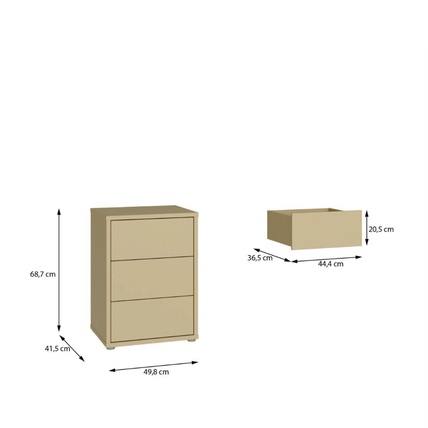 Alice Springs Bedside Cabinet with 3 Drawers PushtoOpen in Butter Yellow
