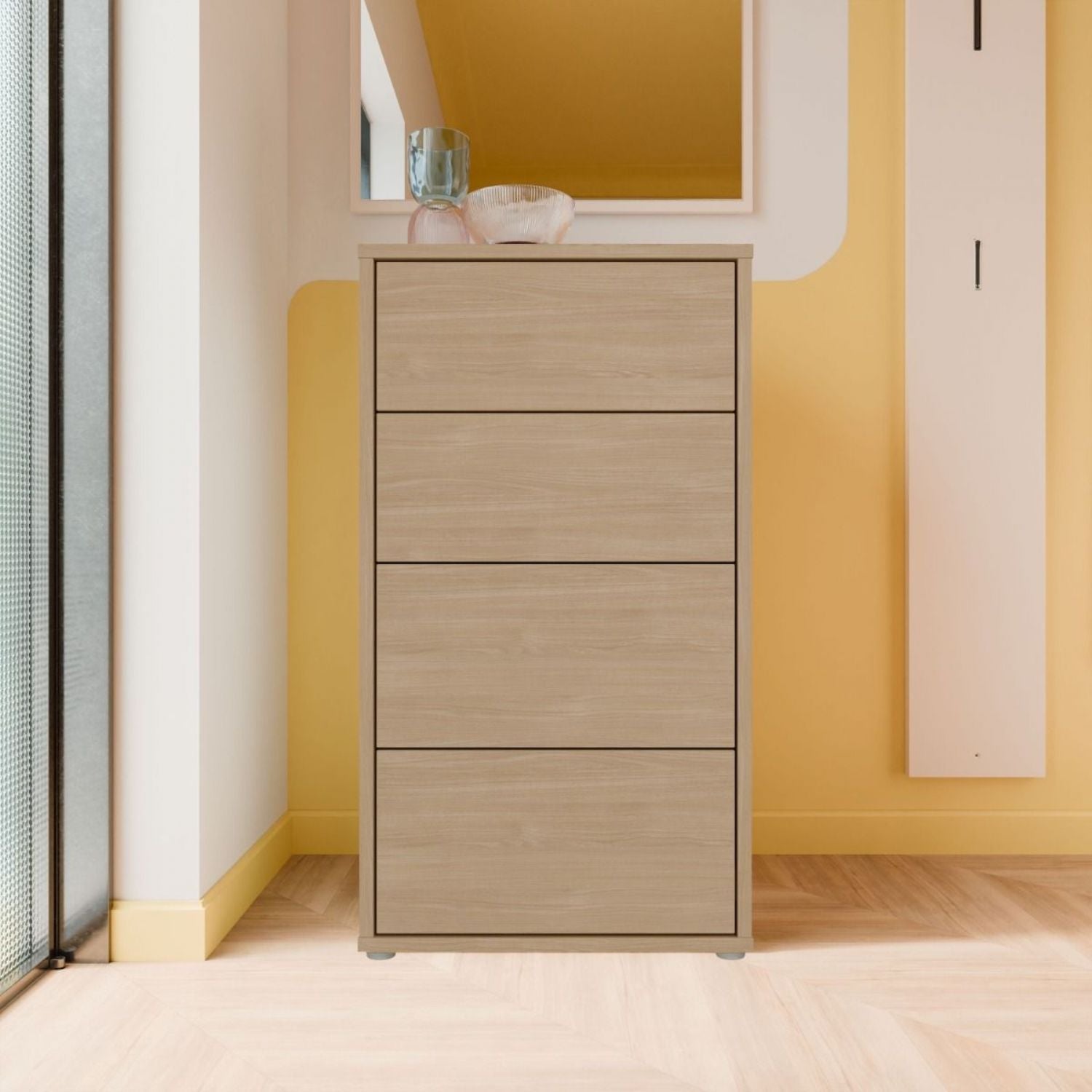 Alice Springs Tall 4 Drawer Chest with PushtoOpen Drawers in Elegancia Oak