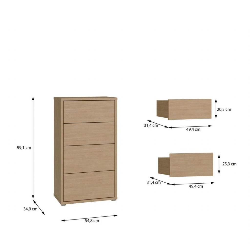 Alice Springs Tall 4 Drawer Chest with PushtoOpen Drawers in Elegancia Oak