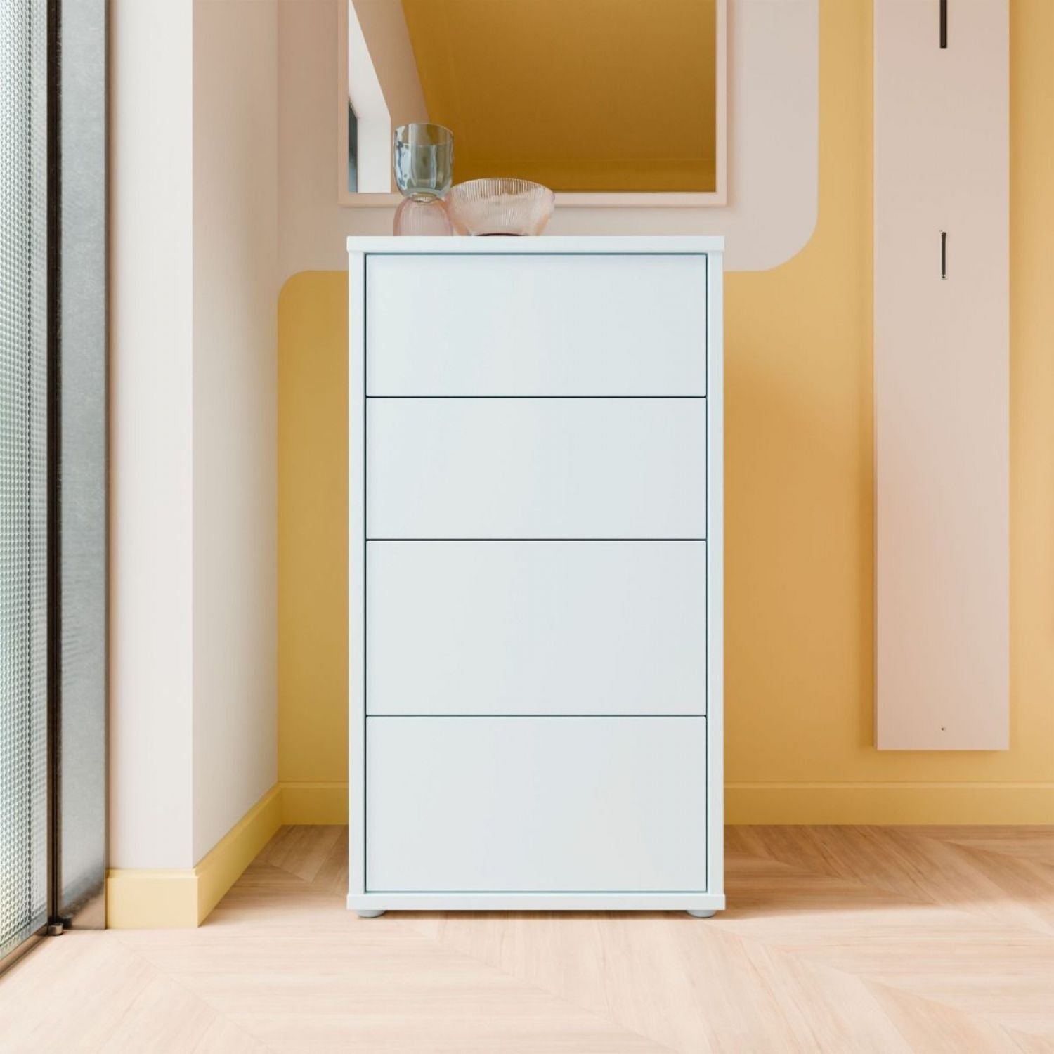 Alice Springs Tall 4 Drawer Chest with PushtoOpen Drawers in Light Grey