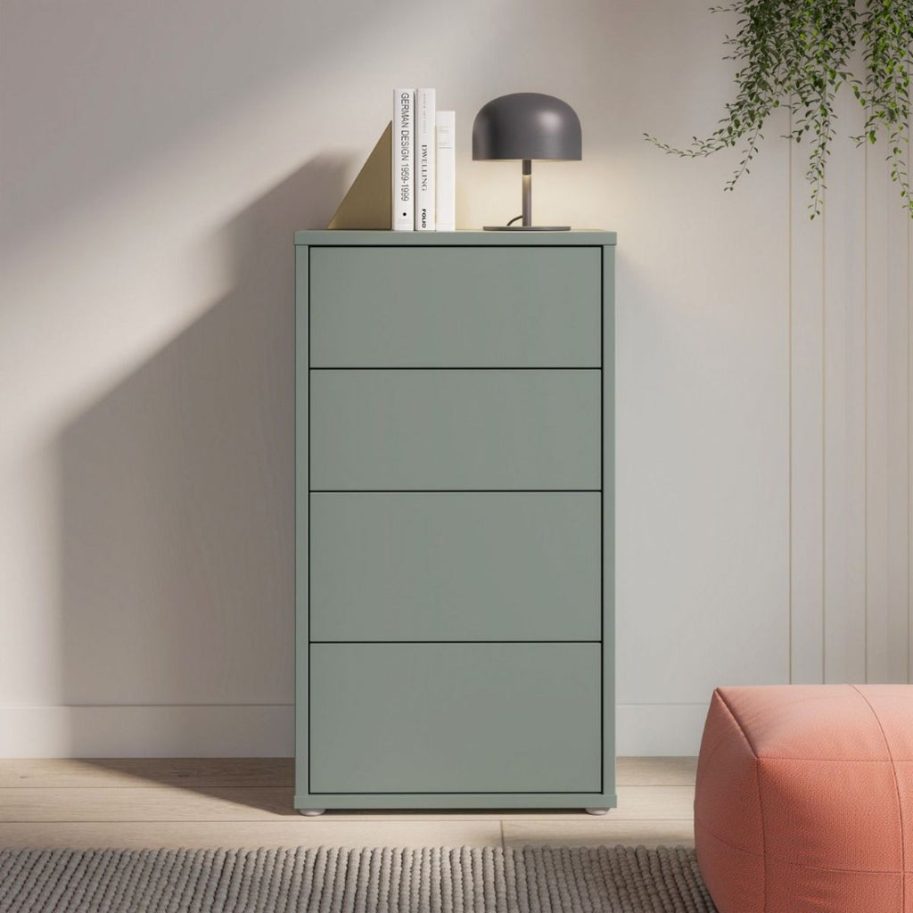 Alice Springs Tall 4 Drawer Chest with PushtoOpen Drawers in Sage Green
