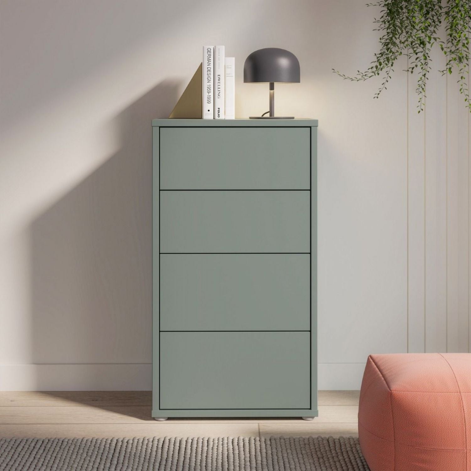 Alice Springs Tall 4 Drawer Chest with PushtoOpen Drawers in Sage Green