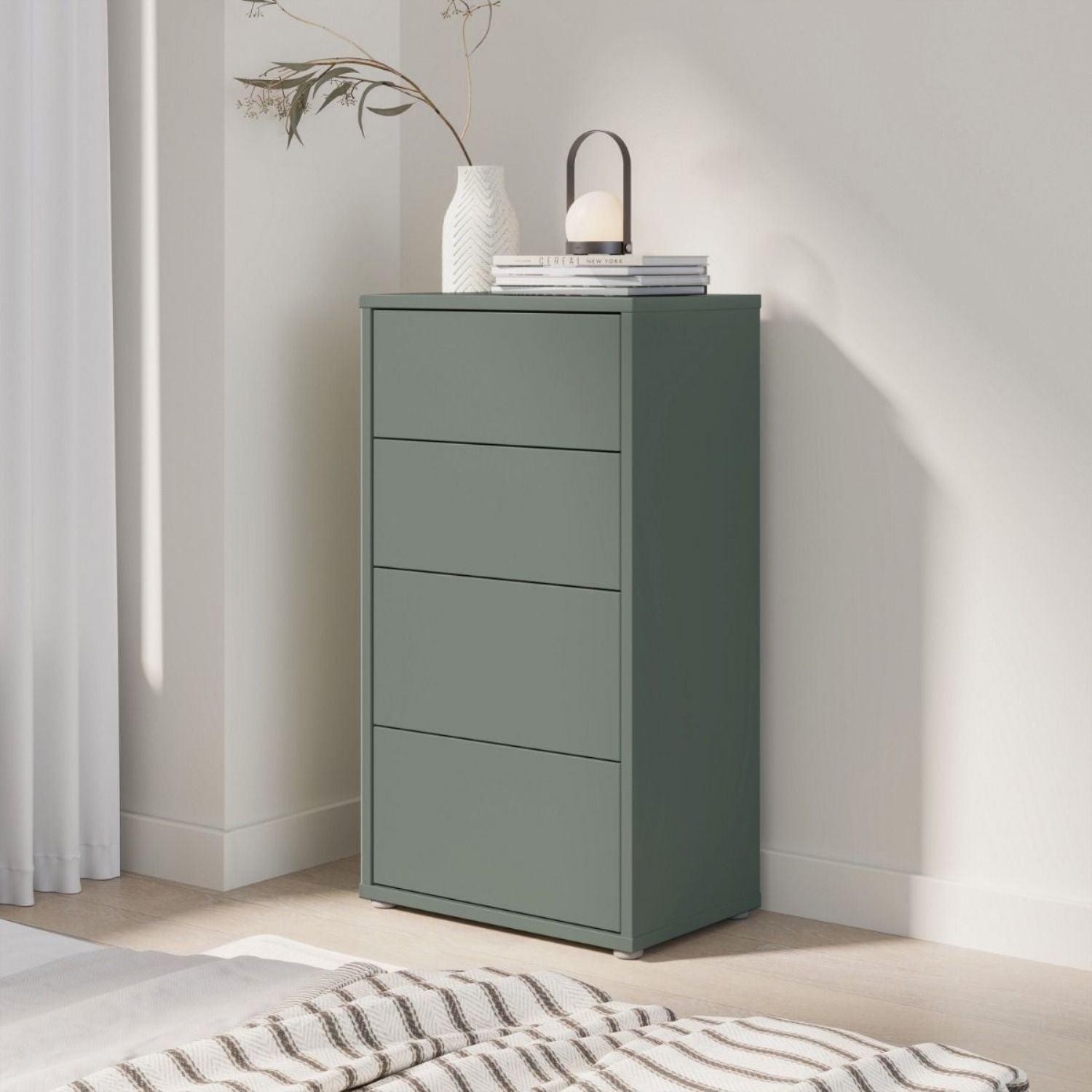 Alice Springs Tall 4 Drawer Chest with PushtoOpen Drawers in Sage Green