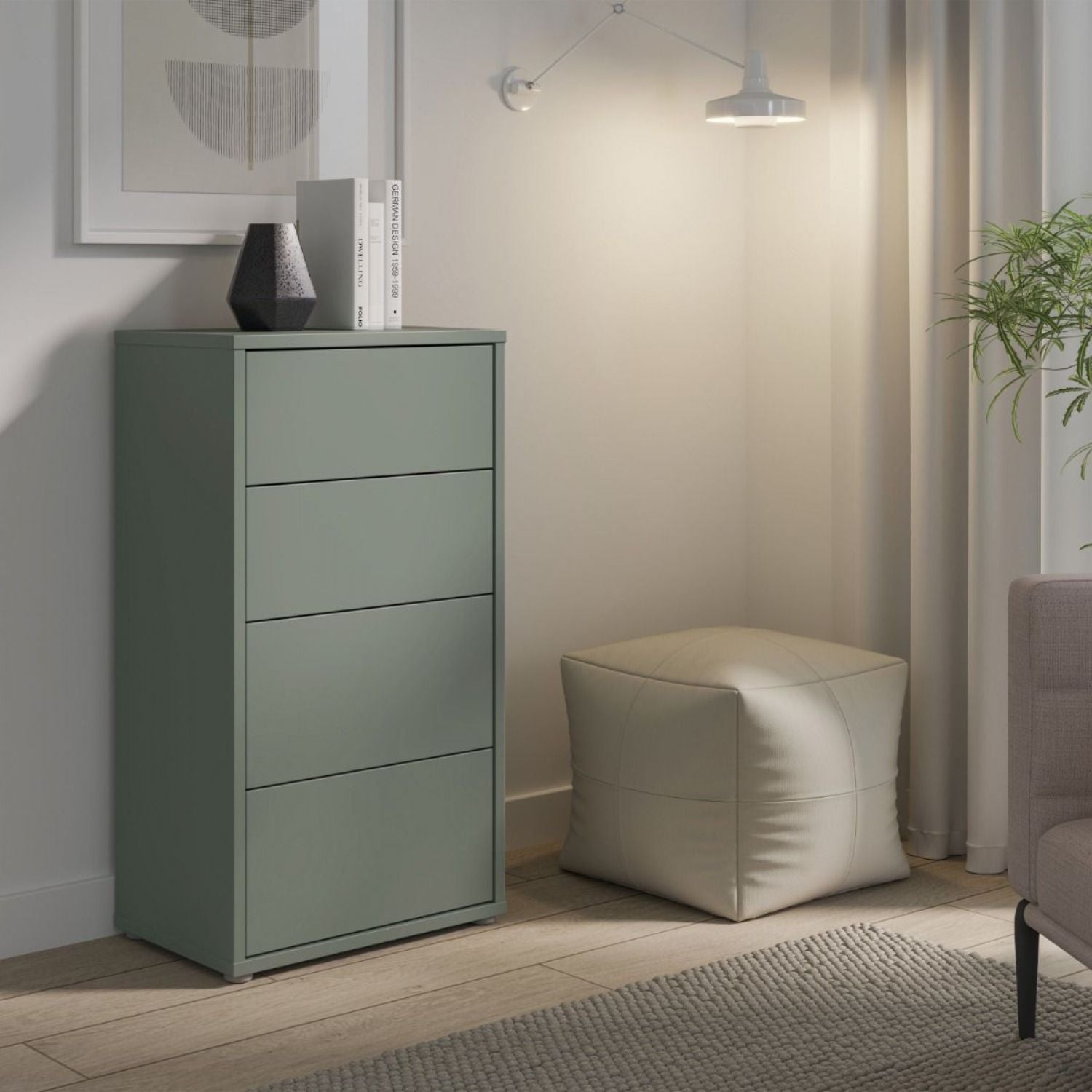 Alice Springs Tall 4 Drawer Chest with PushtoOpen Drawers in Sage Green