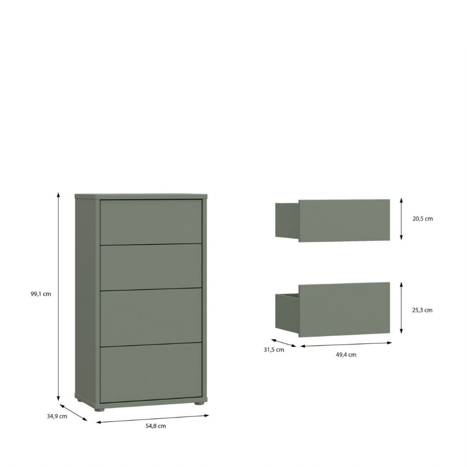Alice Springs Tall 4 Drawer Chest with PushtoOpen Drawers in Sage Green