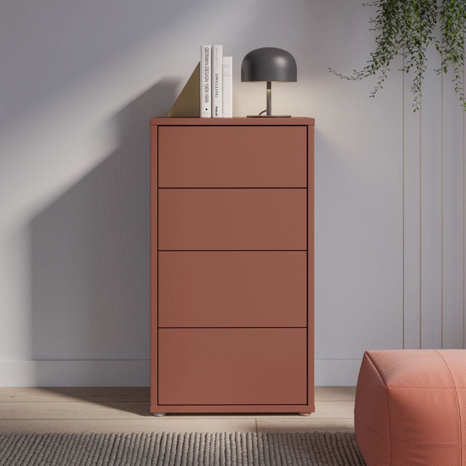 Alice Springs Tall 4 Drawer Chest with PushtoOpen Drawers in Terracotta