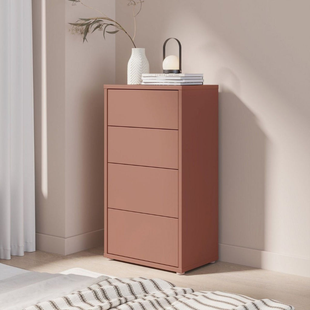 Alice Springs Tall 4 Drawer Chest with PushtoOpen Drawers in Terracotta