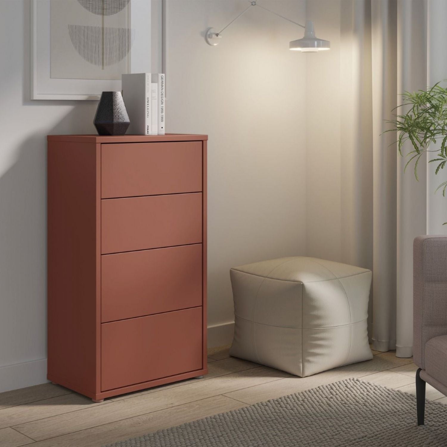 Alice Springs Tall 4 Drawer Chest with PushtoOpen Drawers in Terracotta