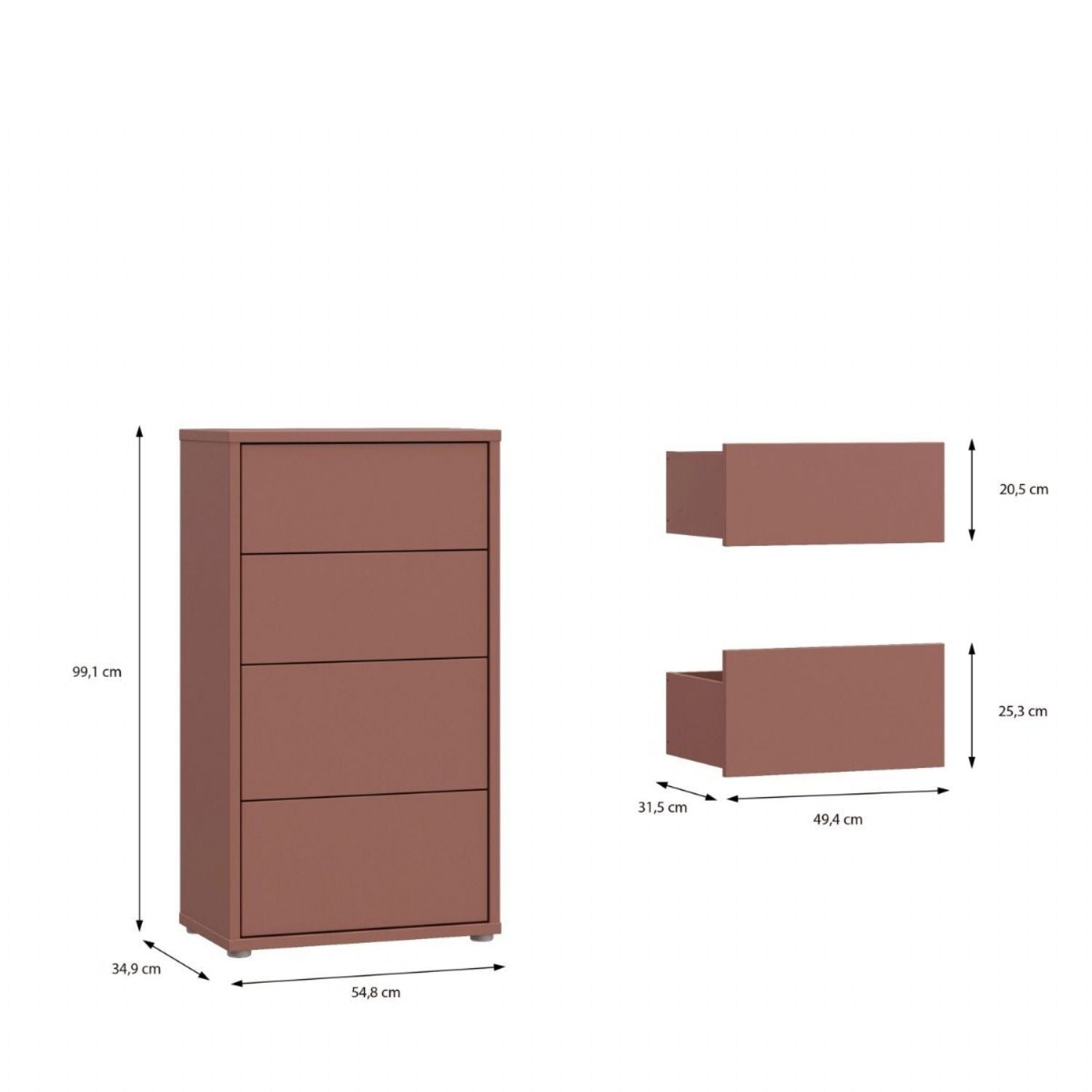 Alice Springs Tall 4 Drawer Chest with PushtoOpen Drawers in Terracotta