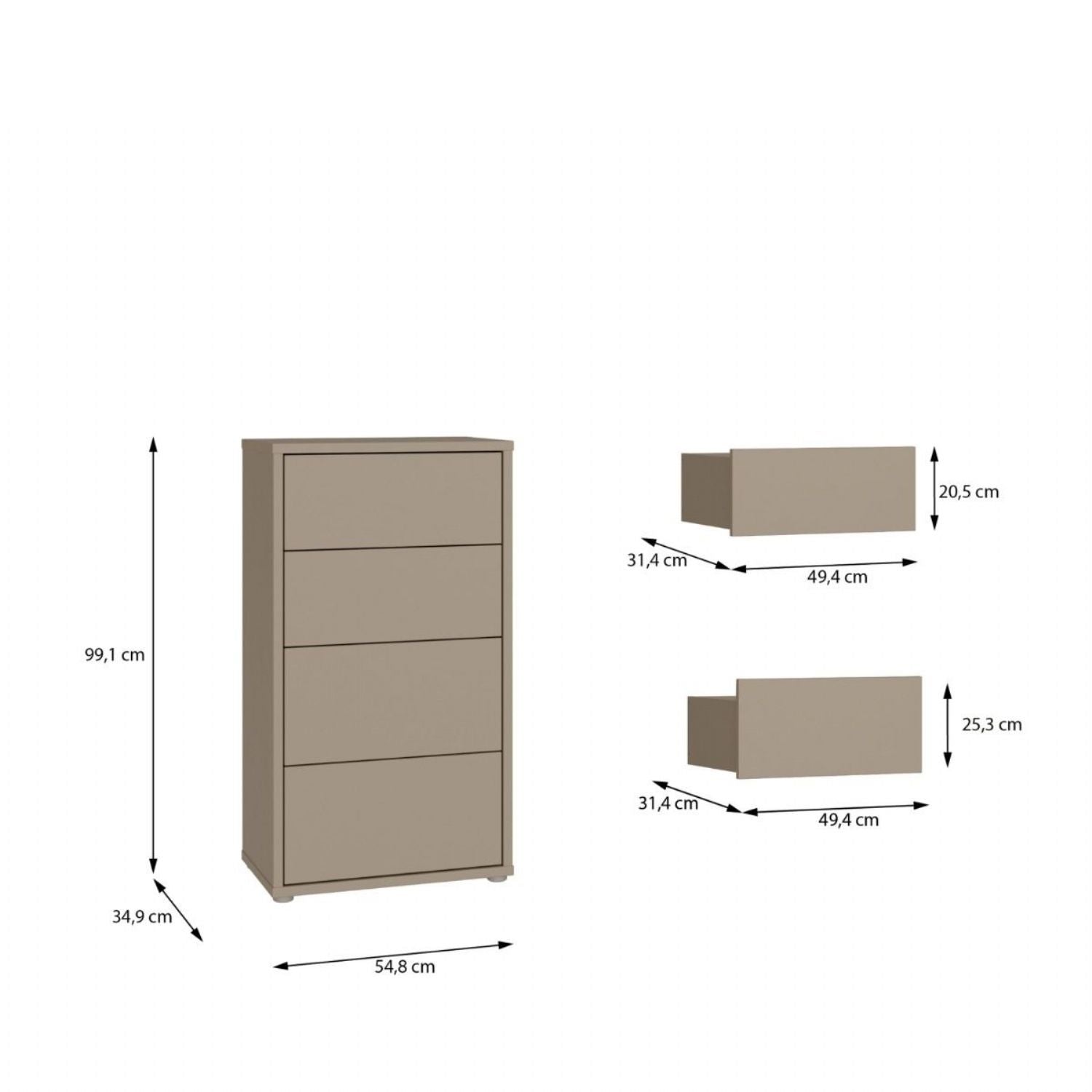 Alice Springs Tall 4 Drawer Chest with PushtoOpen Drawers in Taupe