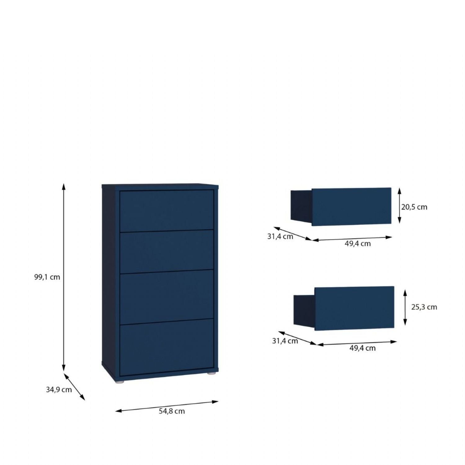 Alice Springs Tall 4 Drawer Chest with PushtoOpen Drawers in Night Blue