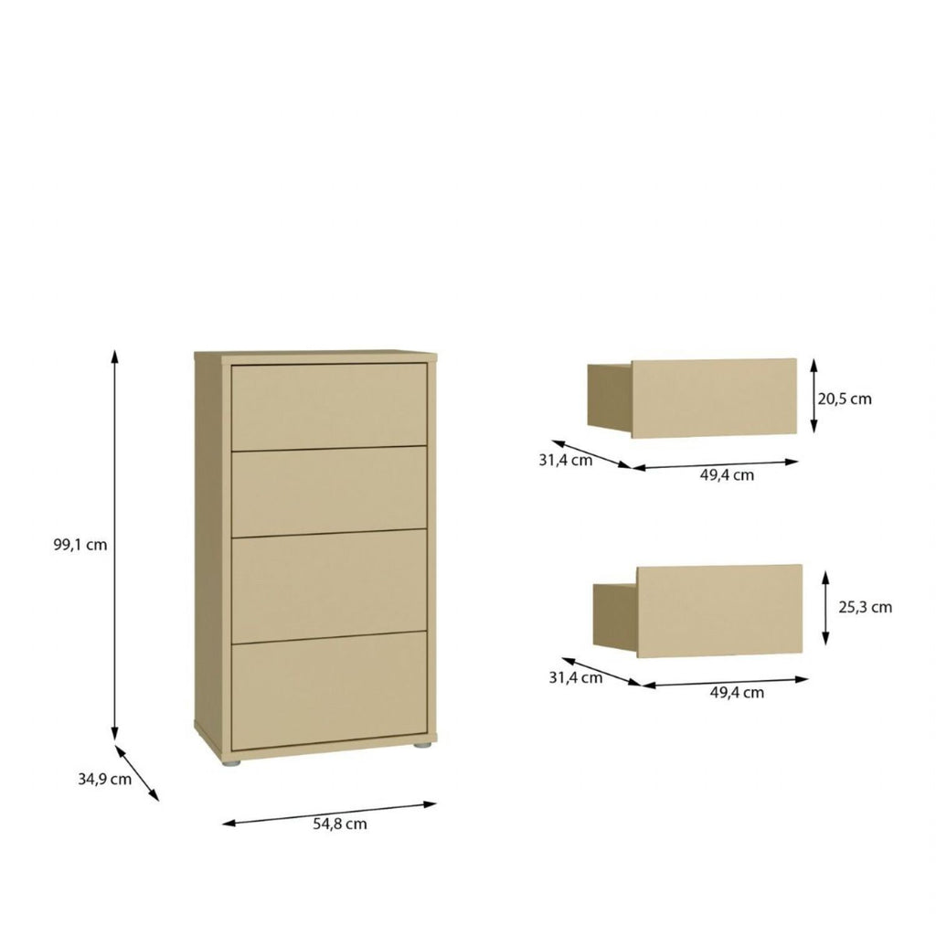 Alice Springs Tall 4 Drawer Chest with PushtoOpen Drawers in Butter Yellow