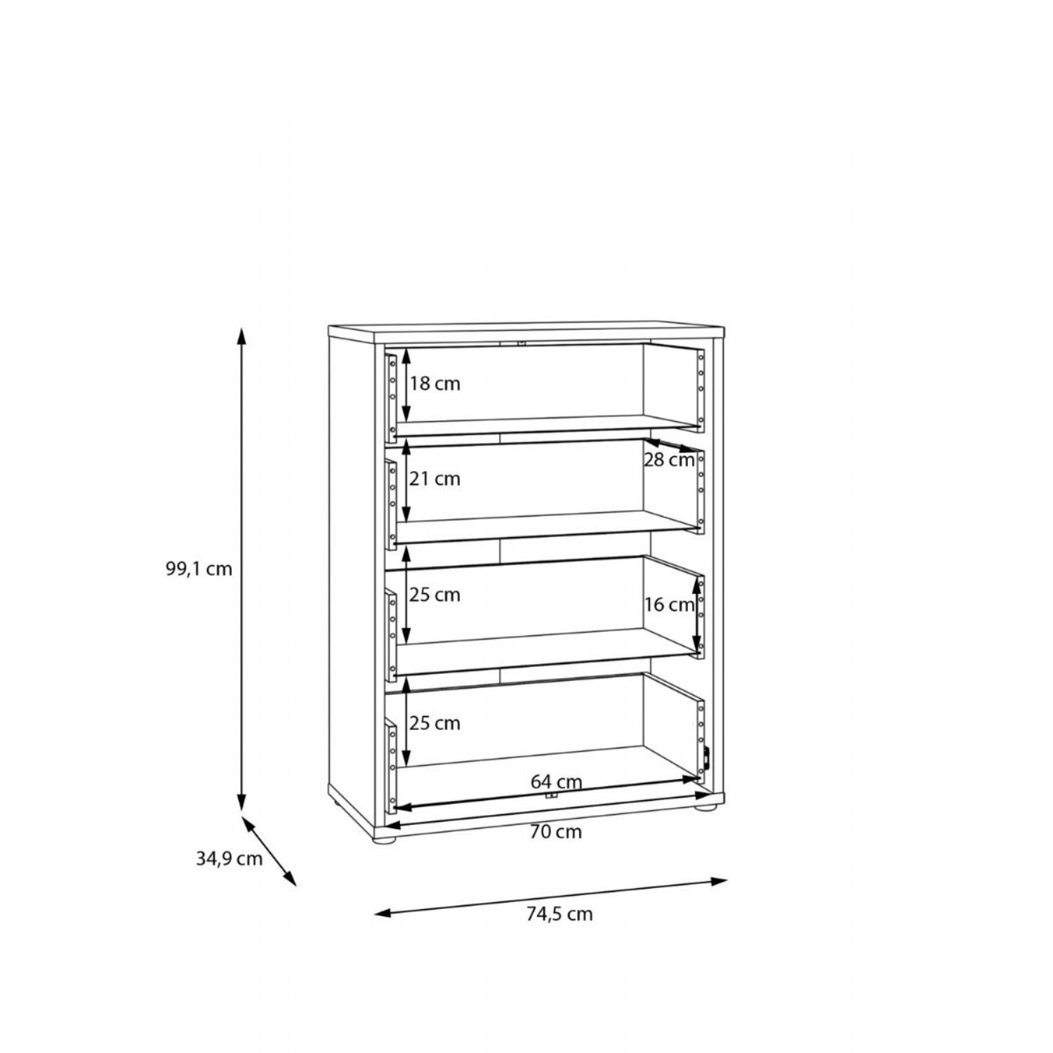 Alice Springs 4 Drawer Chest with PushtoOpen Drawers in Elegancia Oak and White