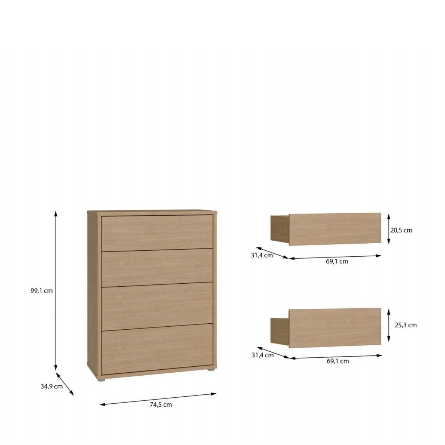 Alice Springs 4 Drawer Chest with PushtoOpen Drawers in Elegancia Oak and White