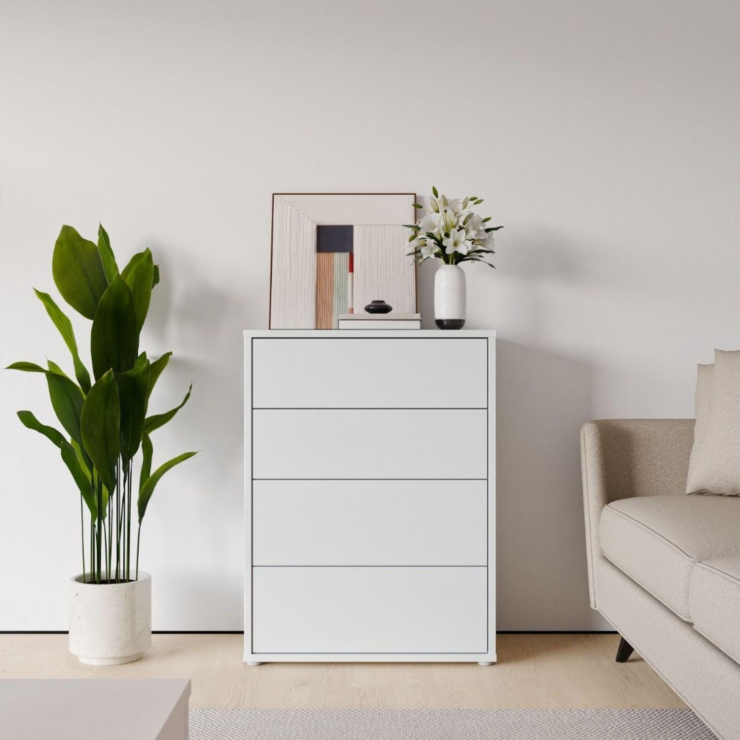 Alice Springs 4 Drawer Chest with PushtoOpen Drawers in Light Grey