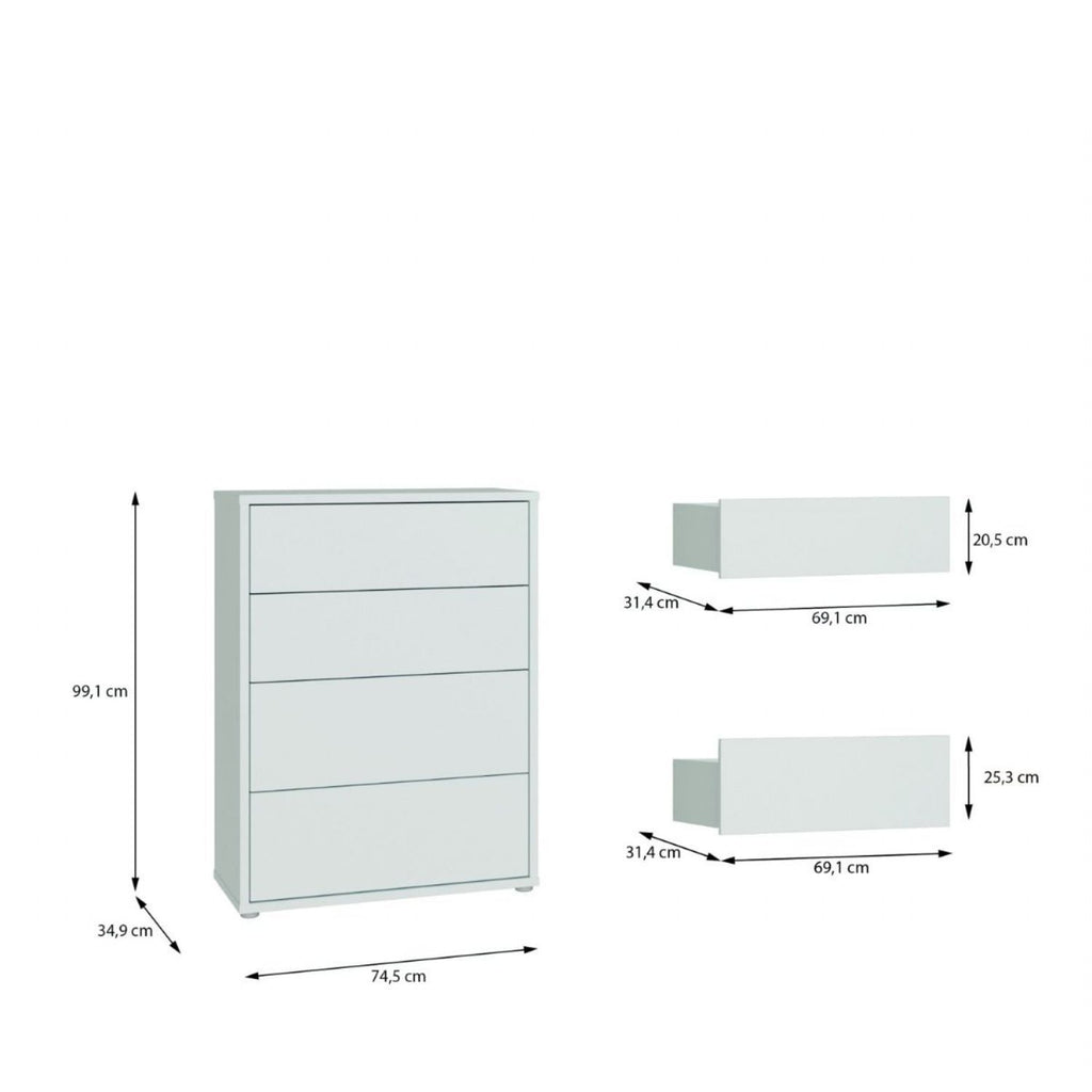 Alice Springs 4 Drawer Chest with PushtoOpen Drawers in Light Grey
