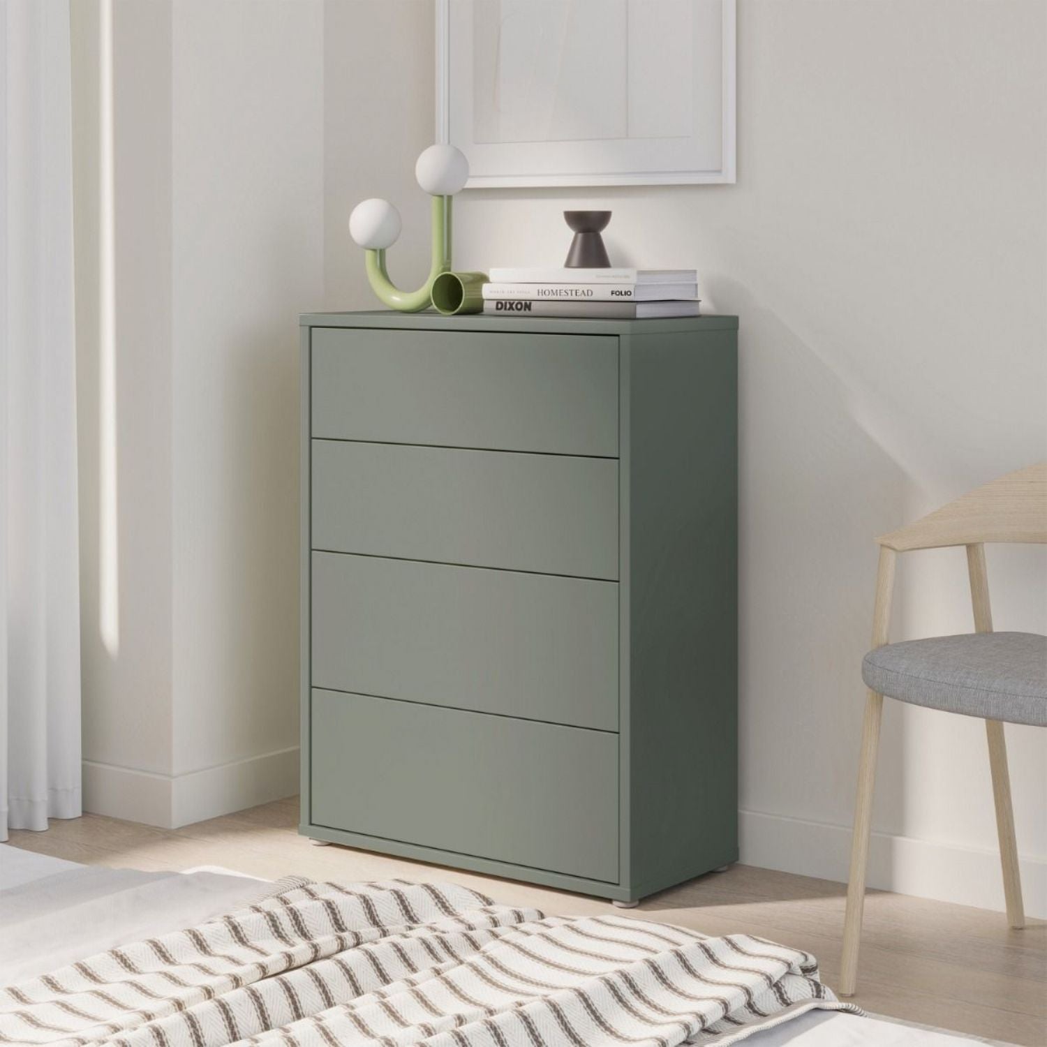 Alice Springs 4 Drawer Chest with PushtoOpen Drawers in Sage Green