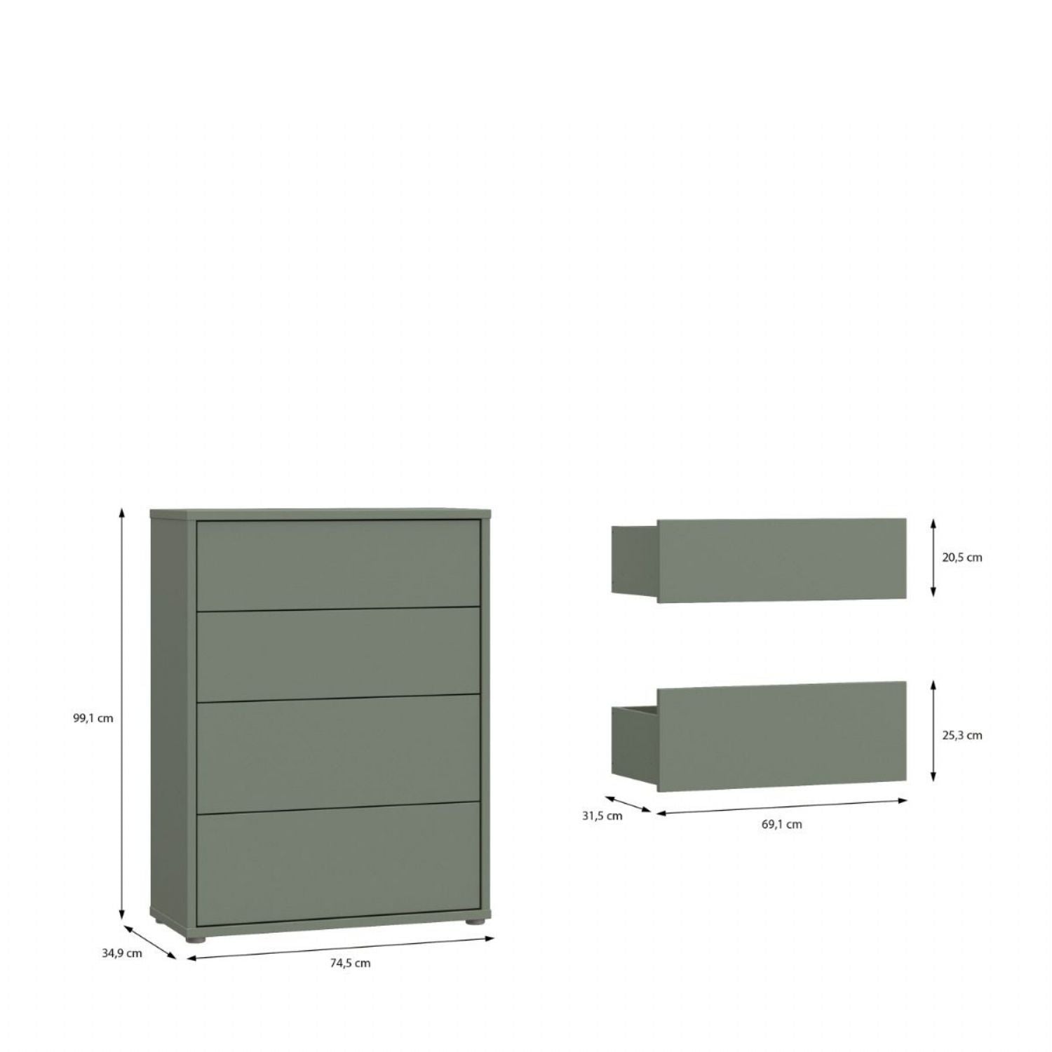 Alice Springs 4 Drawer Chest with PushtoOpen Drawers in Sage Green