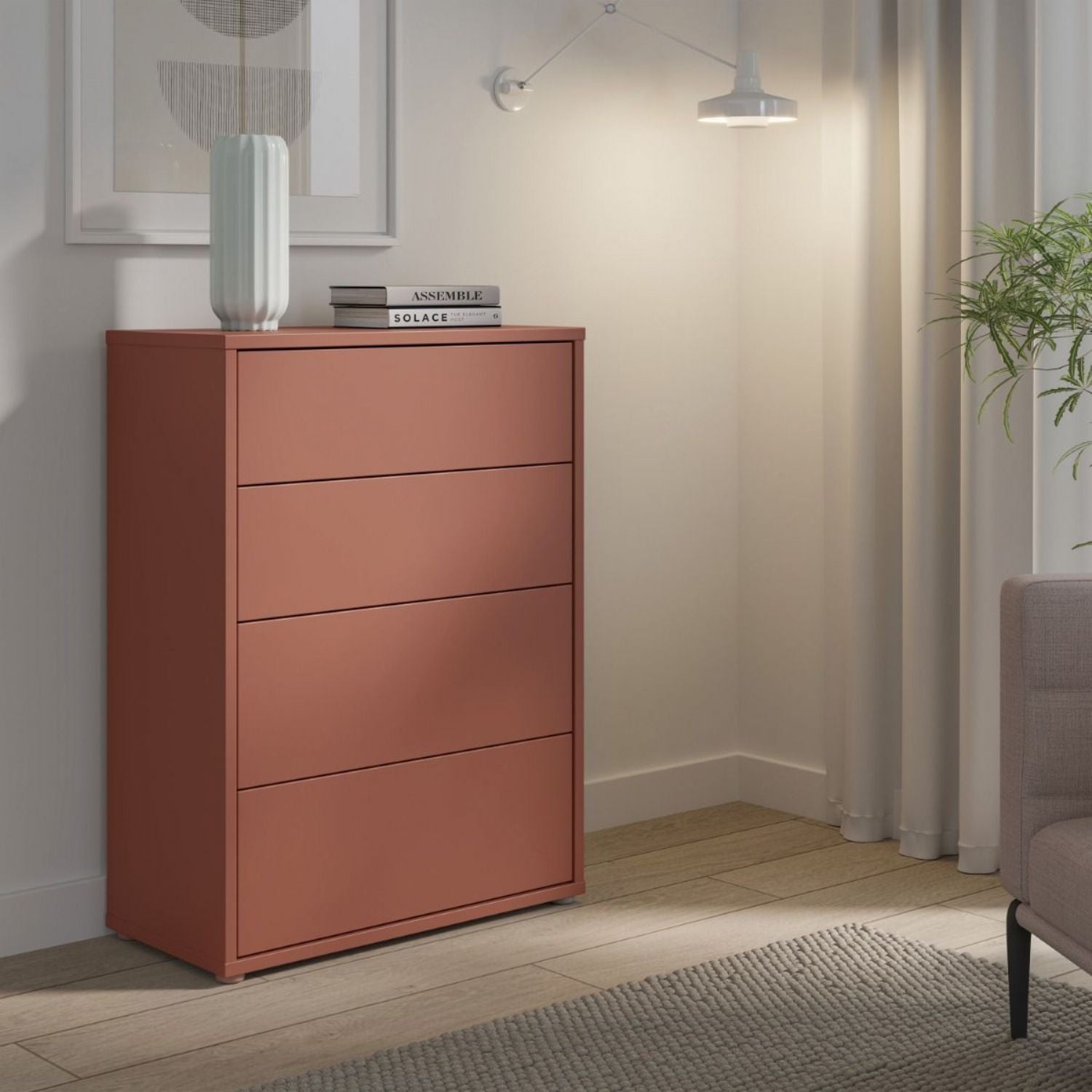 Alice Springs 4 Drawer Chest with PushtoOpen Drawers in Terracotta