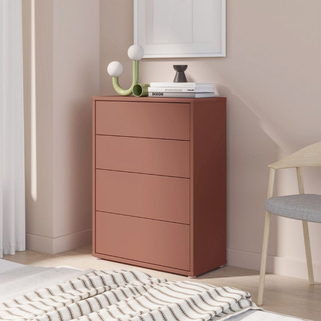 Alice Springs 4 Drawer Chest with PushtoOpen Drawers in Terracotta