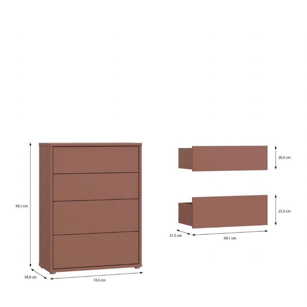 Alice Springs 4 Drawer Chest with PushtoOpen Drawers in Terracotta