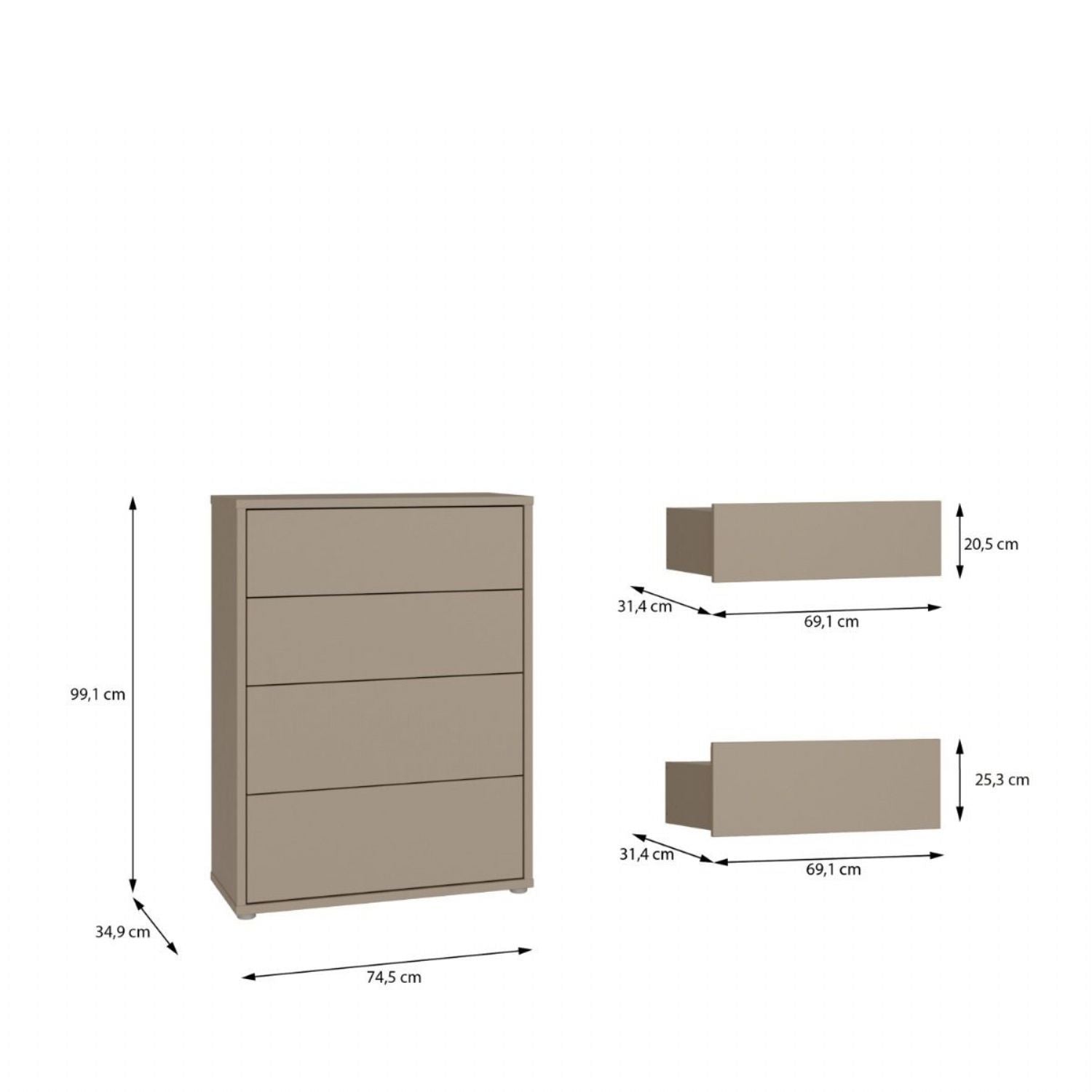 Alice Springs 4 Drawer Chest with PushtoOpen Drawers in Taupe