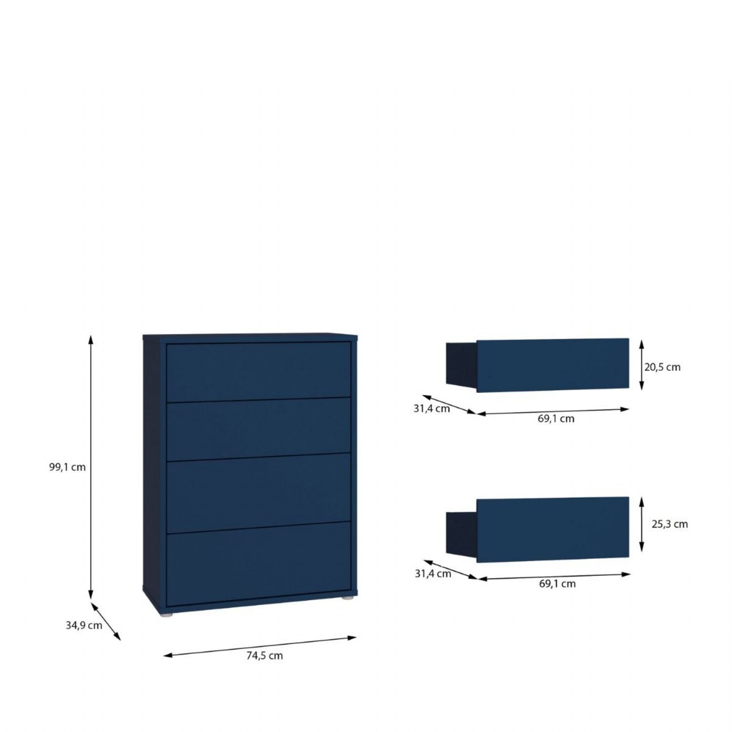 Alice Springs 4 Drawer Chest with PushtoOpen Drawers in Night Blue