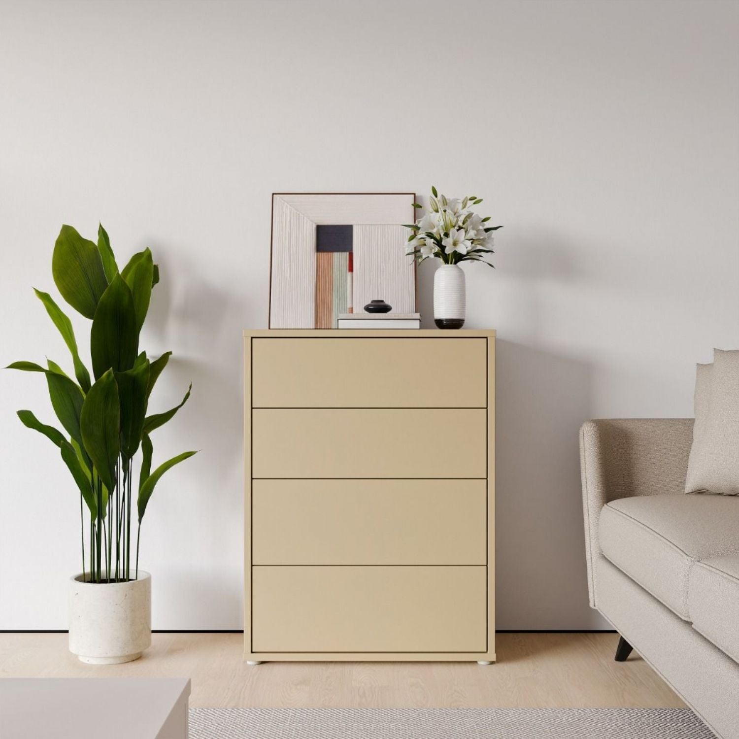 Alice Springs 4 Drawer Chest with PushtoOpen Drawers in Butter Yellow