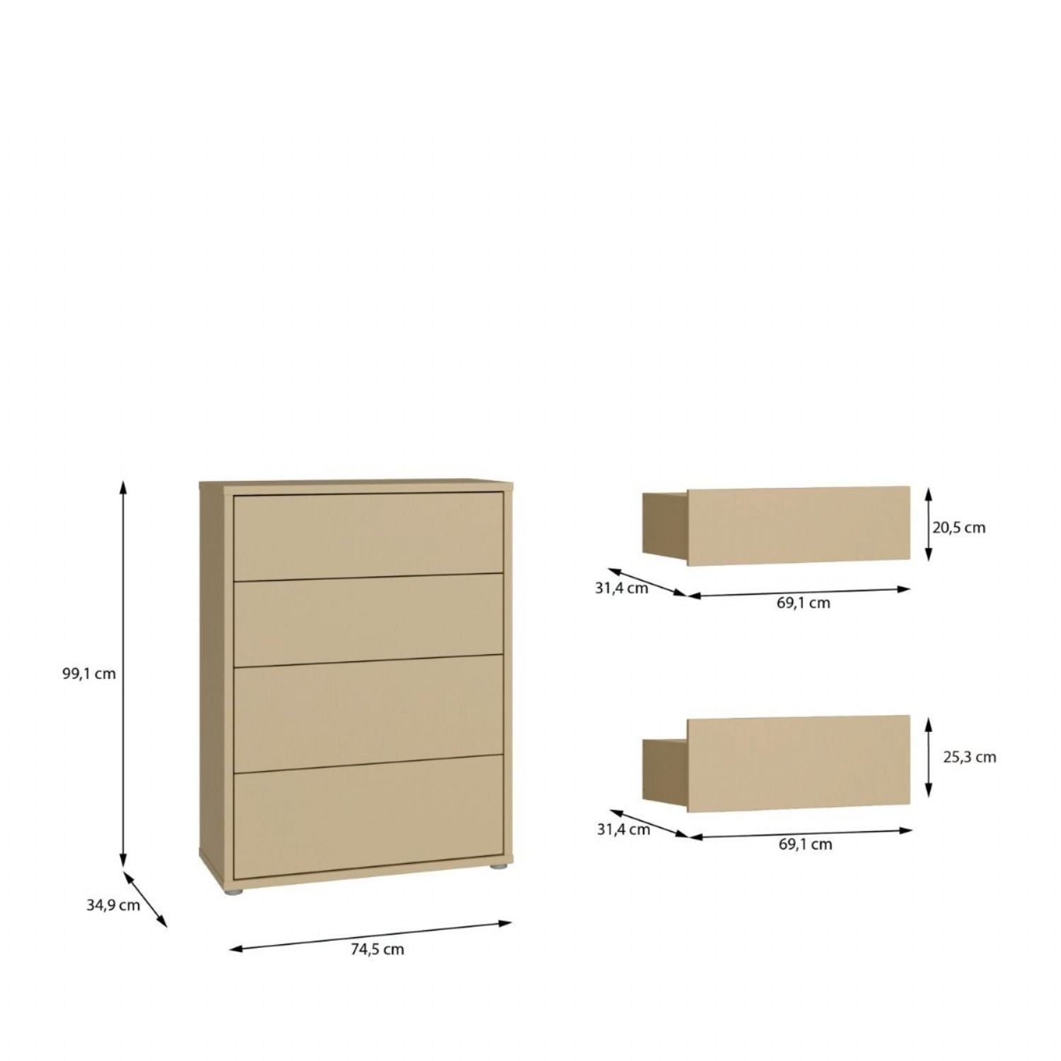Alice Springs 4 Drawer Chest with PushtoOpen Drawers in Butter Yellow