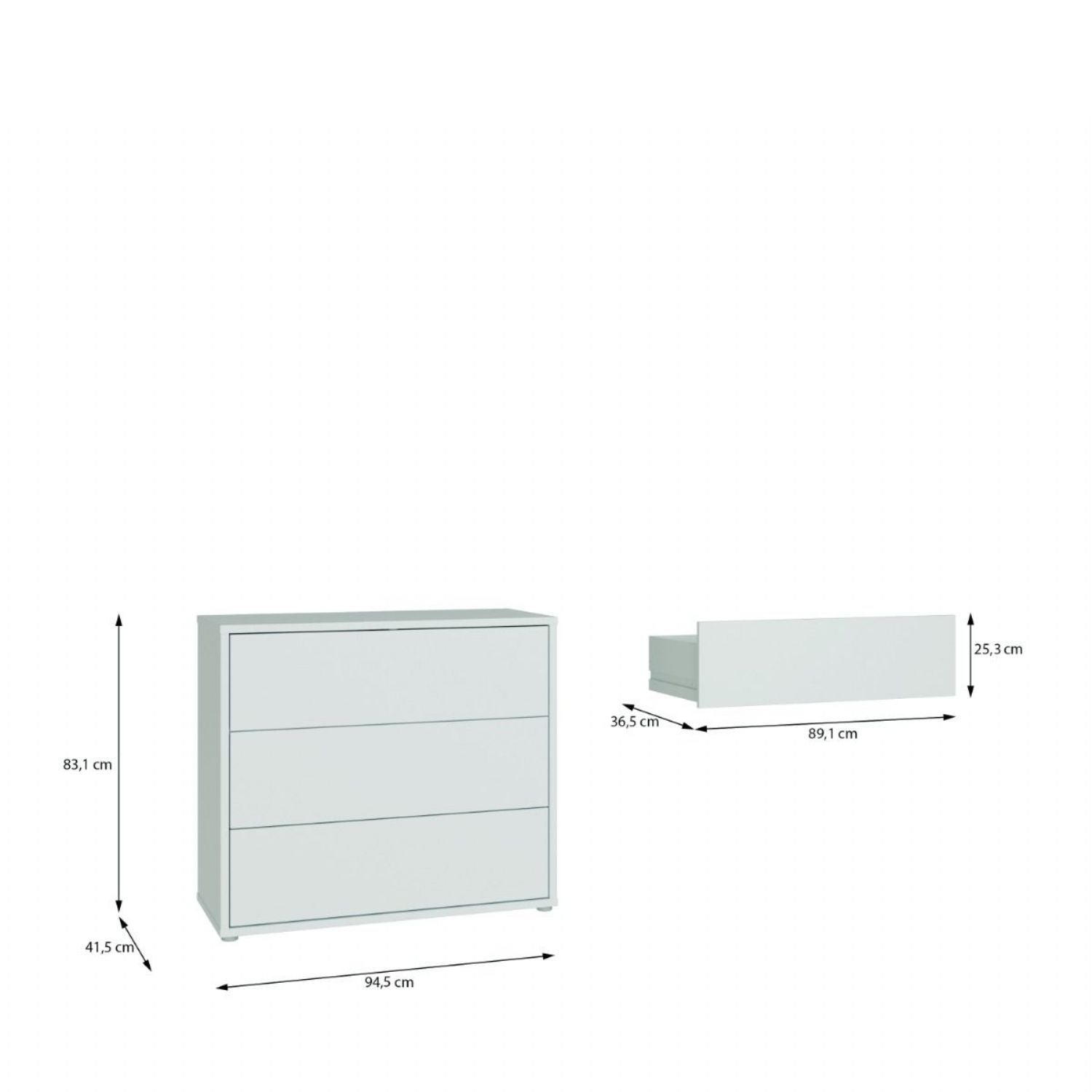 Alice Springs 3 Drawer Chest with PushtoOpen Drawers in Light Grey